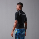 Áo bơi nam cộc tay, đen, chỉ trắng, 703 Sbart