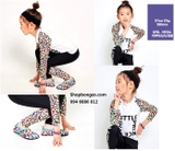 Bộ bơi dài Litte Trắng, tay ô, quần dài rời