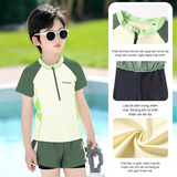 Bộ bơi trẻ em Yuke, chống nắng UPF 50+, xanh than, cộc tay, cỡ lớn