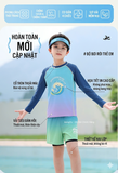 Bộ bơi bé trai dài tay rời quần ngắn 2 lớp chống nắng UPF 50+ màu xanh hình sóng YUKE