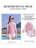 Bộ bơi bé gái dài tay chống nắng UPF 50+, kháng Clo, hồng, quần 2 lớp Yuke