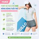 Bộ bơi nữ cộc tay chống nắng UPF50+ co giãn, màu hồng tím, quần 2 lớp Yuke