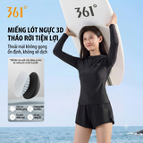 Bộ bơi nữ chống nắng dáng dài tay, quần rời 2 lớp, kèm mũ, vải UPF50+ Kháng Clo 361