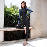 Áo bơi nữ dài đen, tay lá, kéo khóa, Sbart-9055