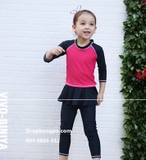 Bộ bơi dài Hồng đen, quần rời dài đen liền chân váy Vivo Biniya