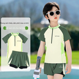 Bộ bơi trẻ em Yuke, chống nắng UPF 50+, xanh than, cộc tay, cỡ lớn