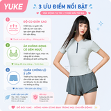 Bộ bơi nữ cộc tay chống nắng UPF50+ co giãn, màu hồng tím, quần 2 lớp Yuke
