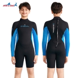 Bộ bơi giữ nhiệt trẻ em vải dày 2.5mm dài tay dáng liền màu xanh đen Dive & Sail