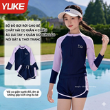 Bộ bơi bé gái dài tay chống nắng UPF 50+, kháng Clo, than tím, mẫu mới Yuke