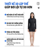 Bộ bơi nữ chống nắng dáng dài tay, quần rời 2 lớp, kèm mũ, vải UPF50+ Kháng Clo 361