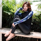 Áo bơi nữ dài đen, tay lá, kéo khóa, Sbart-9055