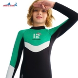 Bộ bơi giữ nhiệt cho bé vải 2.5mm xanh đen 12, dài tay liền thân, Dive& Sail
