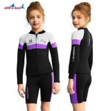 Bộ bơi giữ nhiệt trẻ em dài tay dáng rời màu đen tím vải dày 2.5mm Dive& Sail