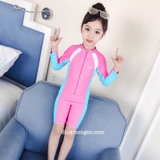 Bộ bơi dài Hồng, hông xanh, quần liền cộc, YouYou