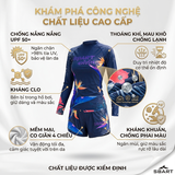 Bộ bơi nữ dài tay Chống Nắng UPF50+ Kháng Clo co giãn cao cấp dáng rời SBART