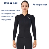 Áo bơi nữ giữ nhiệt dài tay, màu đen, kéo khoá, vải dày 2.0mm Dive Sail