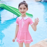 Bộ bơi bé gái cộc tay liền chân váy, màu hồng, cổ trắng 31632