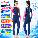 Bộ bơi Giữ Nhiệt nữ xanh than tay hồng dài tay dáng liền vải dày 3.0mm Dive Sail WS-19481
