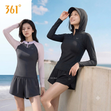 Bộ bơi nữ chống nắng dáng dài tay, quần rời 2 lớp, kèm mũ, vải UPF50+ Kháng Clo 361
