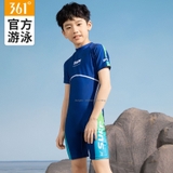 Bộ bơi bé trai cộc tay vải chống nắng kháng Clo, màu xanh swim, 361