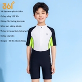 Bộ bơi trẻ em hàng cao cấp, chống nắng UPF 50+, màu trắng đen, cộc tay, 361