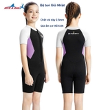 Bộ bơi giữ nhiệt bé gái, cộc tay, màu đen trắng, vải dày 2.5mm, Dive Sail