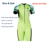 Bộ bơi giữ nhiệt trẻ em, cộc tay, xanh lá, vải dày 2.5mm Dive & Sail