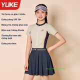 Bộ bơi bé gái cộc tay liền chân váy, Size đại, chống nắng, kháng Clo,3 màu, Yuke