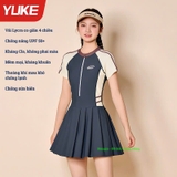 Bộ bơi bé gái cộc tay liền chân váy, Size đại, chống nắng, kháng Clo,3 màu, Yuke