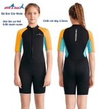 Bộ bơi giữ nhiệt bé gái, màu đen tay vàng, vải giữ nhiệt 2.5mm, Dive & Sail