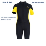 Bộ bơi giữ nhiệt cộc tay, màu đen vàng, vải dày 2.5mm, Dive & Sail