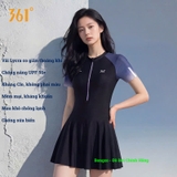 Bộ bơi nữ 361 cộc tay liền thân chân váy, dáng thon gọn che bụng, thoáng khí, co giãn