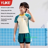 Bộ bơi bé trai chống nắng UPF 50+, kháng Clo, cộc tay, trắng xanh, big size, Yuke