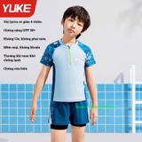 Bộ bơi bé trai chống nắng UPF 50+, kháng Clo, xanh cộc tay big size, Yuke