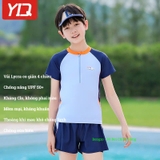 Bộ bơi trẻ em Yuke, chống nắng UPF 50+, xanh than, cộc tay, cỡ lớn