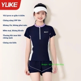 Đồ Bơi Trẻ Em Bé Gái cộc tay màu tím than dáng rời - Set Bơi Kín Đáo 8-15 Tuổi