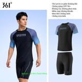 Bộ bơi nam 361 cộc tay, kiểu dáng thời trang, chống nắng UPF 50+, Rowing, màu đen