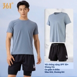 Bộ bơi nam cộc tay, vải chống nắng UPF50+, màu xám, quần 2 lớp, 361