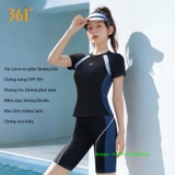 Bộ bơi nữ 631 thon gọn dáng, vải chống nắng UPF 50+, cộc tay, than cam