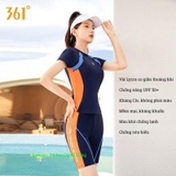 Bộ bơi nữ 631 thon gọn dáng, vải chống nắng UPF 50+, cộc tay, than cam