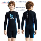 Bộ bơi giữ nhiệt trẻ em, dài tay, màu đen, vải dày 2.5mm, Dive & Sail