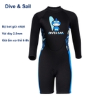 Bộ bơi giữ nhiệt trẻ em, dài tay, màu đen, vải dày 2.5mm, Dive & Sail