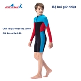 Bộ bơi giữ nhiệt trẻ em, dài tay, đen xanh, vải dày 2.5mm, Dive Sail