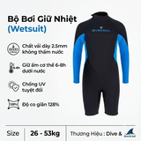 Bộ bơi giữ nhiệt trẻ em vải dày 2.5mm dài tay dáng liền màu xanh đen Dive & Sail