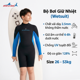 Bộ bơi giữ nhiệt trẻ em vải dày 2.5mm dài tay dáng liền màu xanh đen Dive & Sail