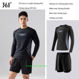 Bộ bơi nam 361, dài tay chống nắng UPF 50+, thoáng khí mau khô, Training, màu xám