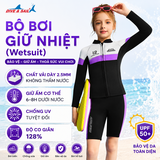 Bộ bơi giữ nhiệt trẻ em dài tay dáng rời màu đen tím vải dày 2.5mm Dive& Sail