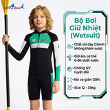 Bộ bơi giữ nhiệt cho bé dài tay dáng rời màu đen xanh 12 vải dày 2.5mm Dive& Sail