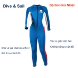 Bộ bơi giữ nhiệt cho bé, xanh liền dài tay chân, vải dày 2.5mm, Dive Sail