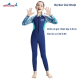 Bộ bơi giữ nhiệt bé gái, dài tay liền, màu xanh, vải dày 2.5mm, Dive Sail